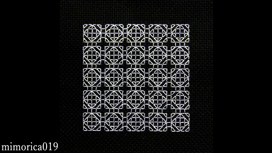019.四角形の連続幾何学模様の刺繍 │ 刺繍模様 mimorica's EMBROIDERY