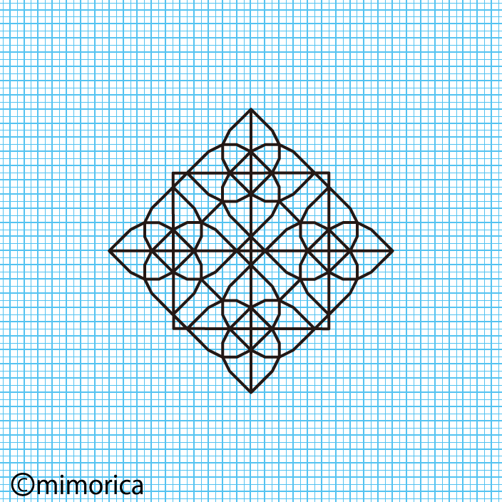 035 4つの花からなる幾何学模様の刺繍 刺繍模様 Mimorica Needleworks